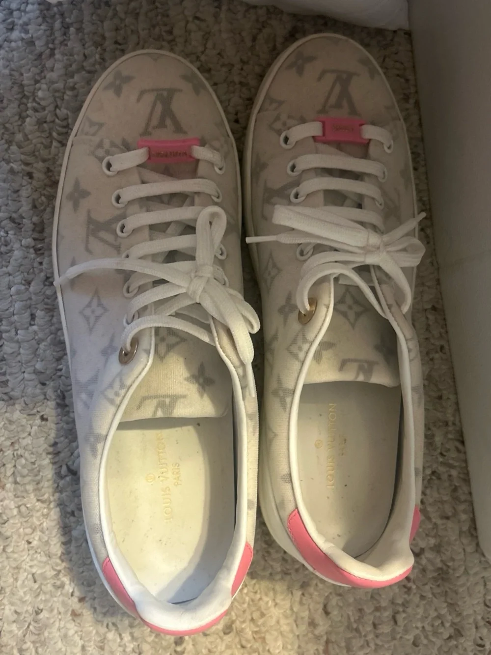 Louis Vuitton White & Pink Monogram Low-Top Sneakers